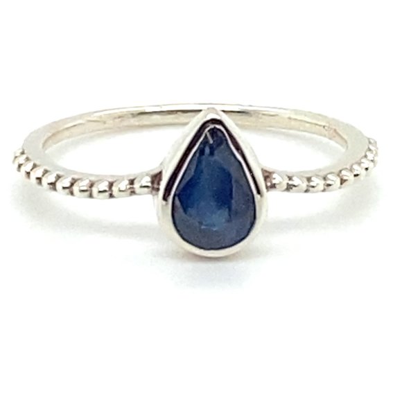 Blue Sapphire .87ct Platinum Finish Solid 925 Sterling Silver Ring - Picture 4 of 8